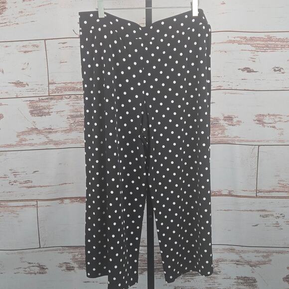 D & Co Wide Leg Pull On Cropped Pant Black White Polkadot Size Large - Picture 2 of 8